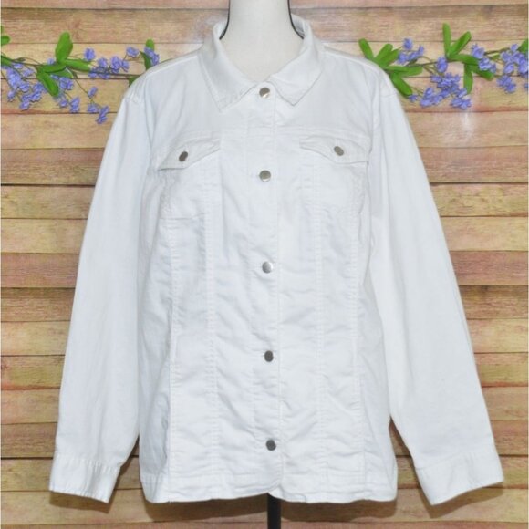 Croft & Barrow Women's White Button Up Denim Jean Trucker Jacket Plus Size 2X - Picture 1 of 8